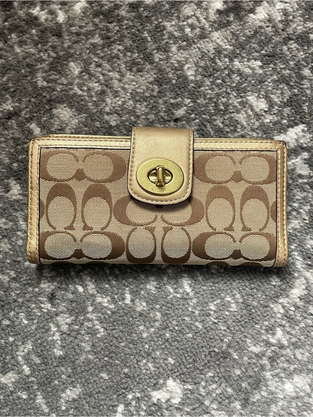 VTG Coach Khaki and Metallic Gold Signature Continental Wallet